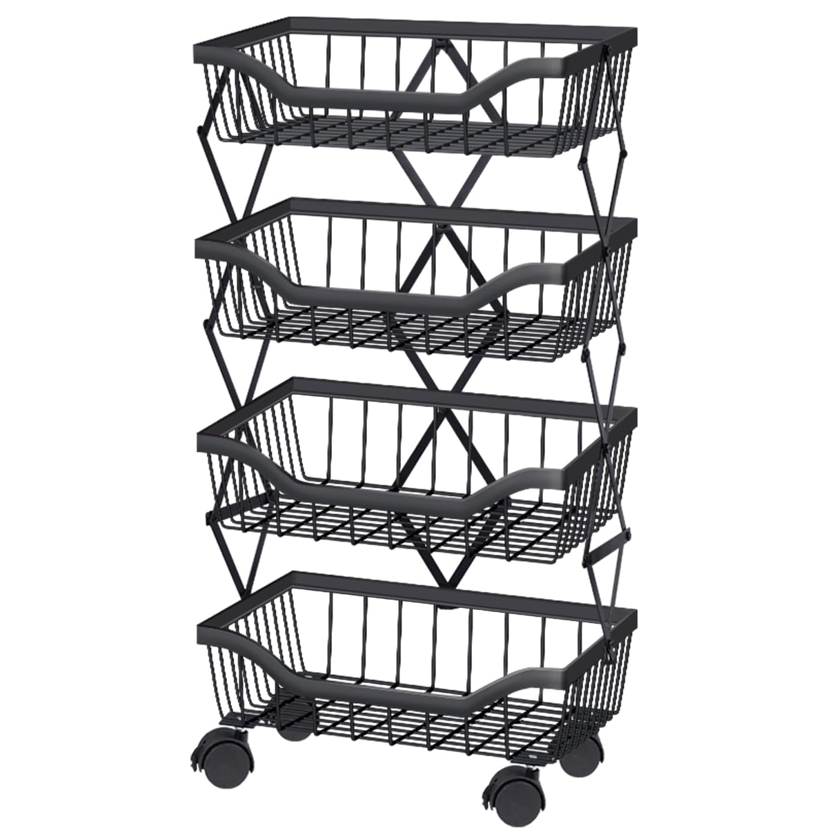 Newzealkids Fruit and Vegetable Storage – 4 Tier Stackable Metal Wire Storage Trolley with Wheels, Kitchen Organiser Unit for Living Room