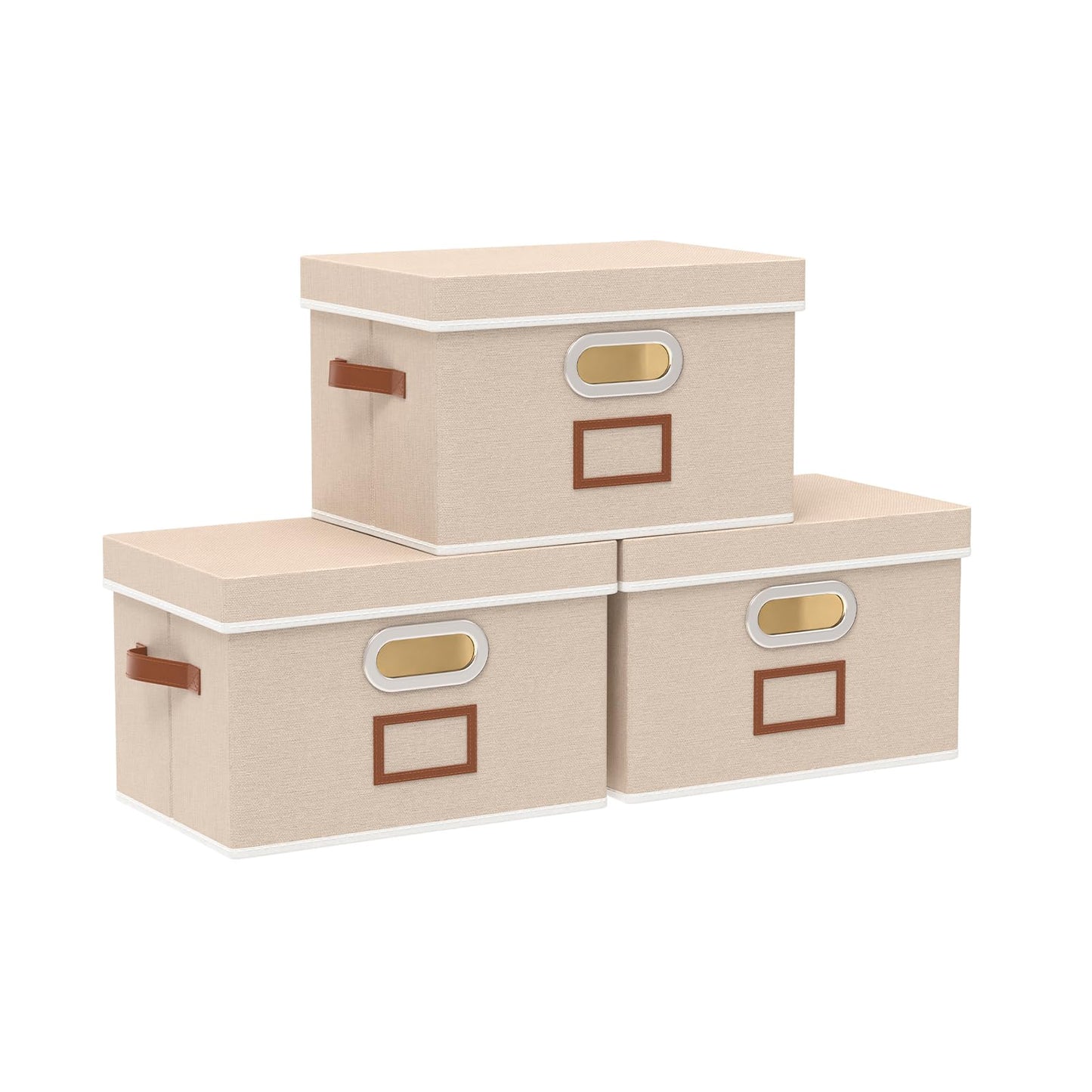 OUTBROS 3 Set Storage Boxes with Lids, Organiser Box 26×20×17cm, Beige