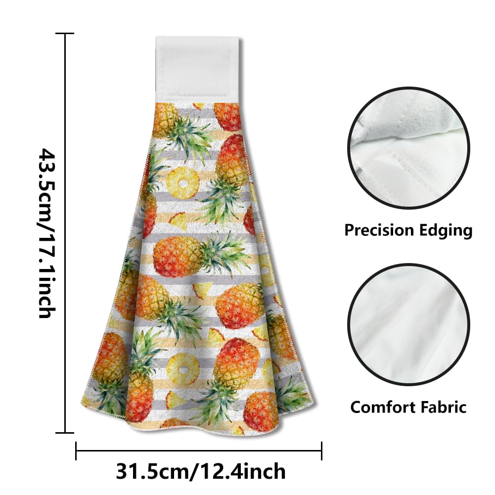 WADORN 2 Pack Pineapple Kitchen Hanging Towel with Loop, Tropical Fruits Hand Tie Towel Decorative Microfiber Soft Absorbent Hanging Dish Tea