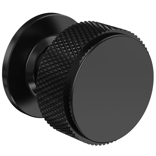 FURNIWARE Pack of 10 Knurled Cabinet Knobs, Matt Black Cabinet Knobs, Solid Cupboard Handles with 2 Sizes Screws, Round Single Hole for Kitchen,