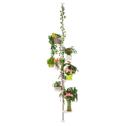 BAOYOUNI Plant Stand Tension Pole Indoor Telescopic Rod Corner Metal Flower Display Rack Tiered Pot Holder Adjustable Hanging Storage Shelf Floor to
