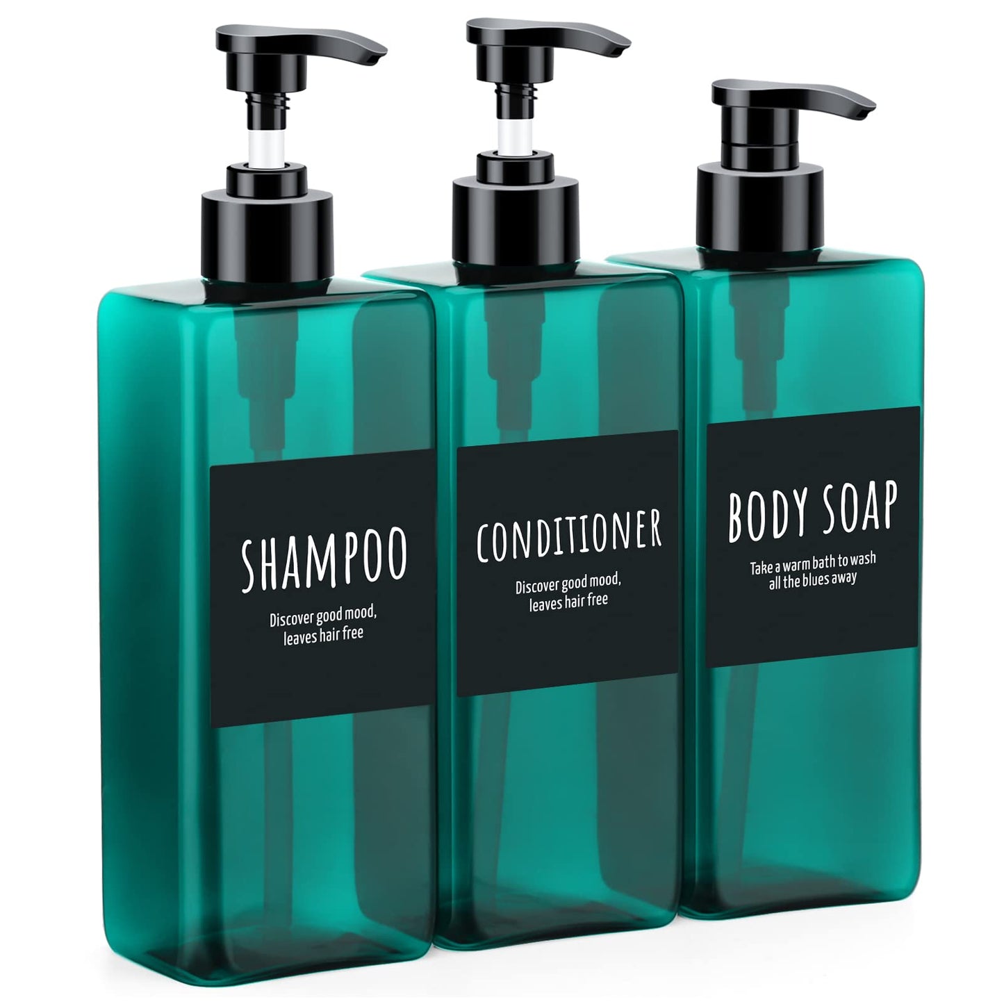 16.9oz Shampoo Conditioner Bottles, Segbeauty 3pcs 500ml Pump Press Dispenser with Labels, Empty Refillable Shampoo Body Soap Conditioner Gel Plastic