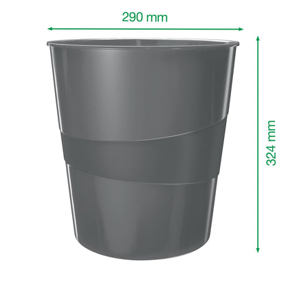 Leitz 52781054 15 Litre Waste Bin, Plastic, WOW Range, Green