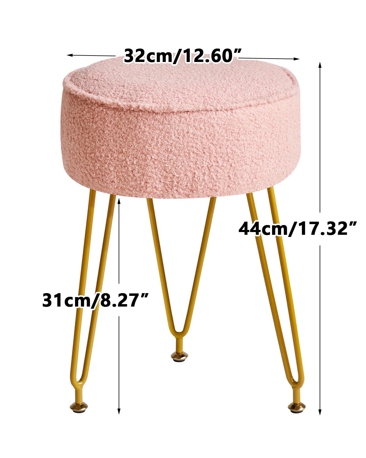 IBUYKE Makeup Vanity Stool Chair, Teddy Velvet Footrest, Pink WBD009P