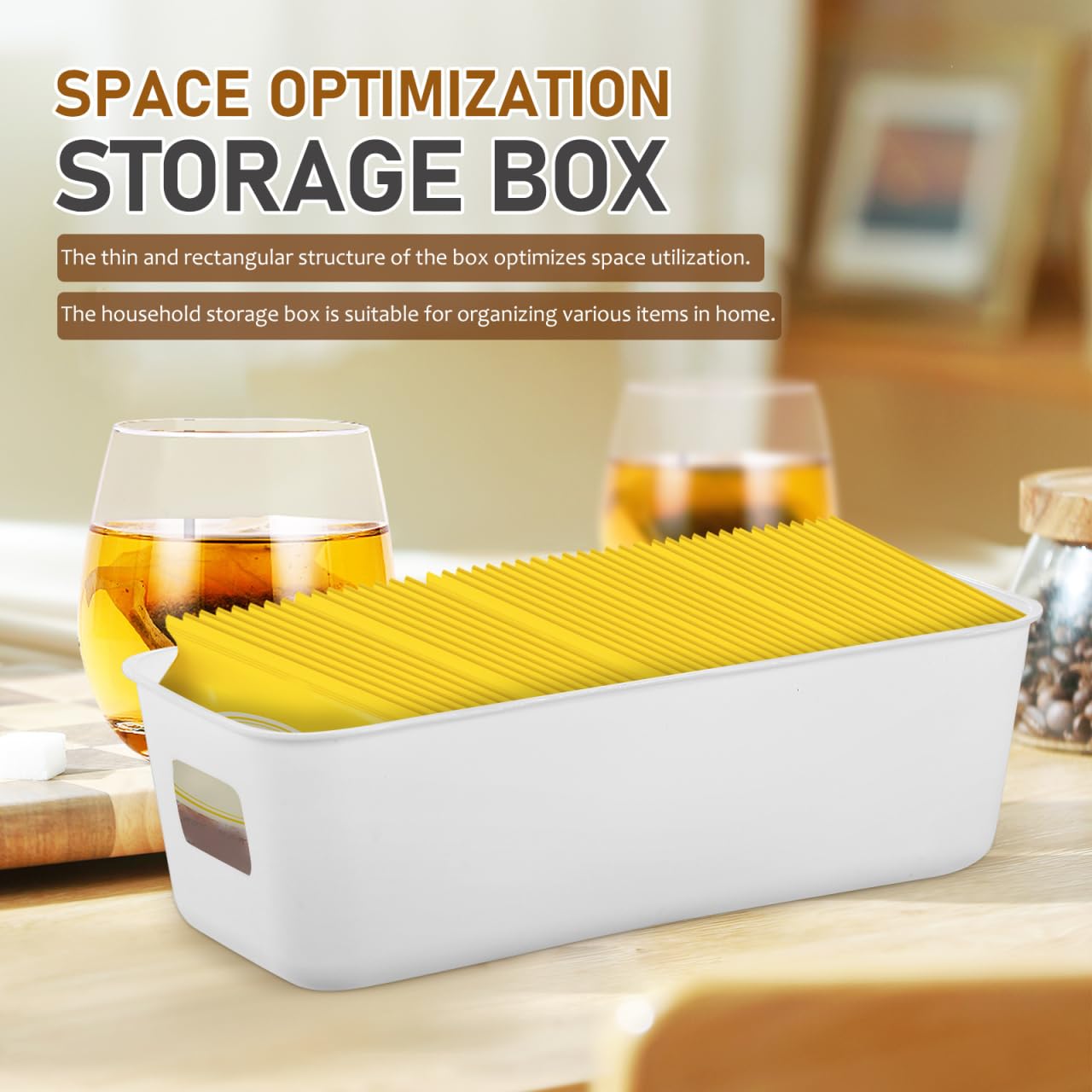 Hanabass 8 Pcs Plastic Storage Bins Thin Rectangle Box for Kitchen Pantry Organisation Bathroom Organiser Storage Boxes for Shelves White