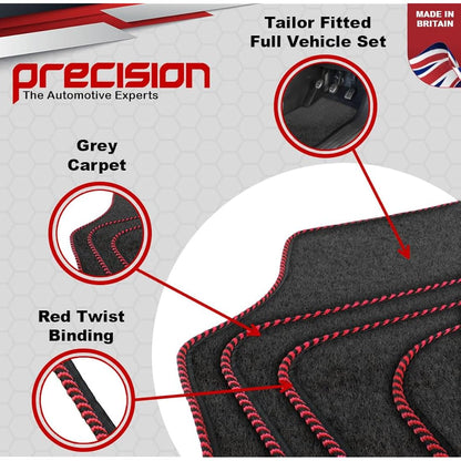 Precision 500 Logo On Black Car Mats For Fiat 500 2013-2020 Classic Silver Twist - SS Mats