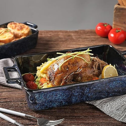 VICRAYS Ceramic Bakeware Set, Porcelain Rectangular Baking Dish, Baking Pan Lasagna Pans Casserole Dish Set for Cooking, Kitchen, Cake Dinner, Banquet and Daily Use, 3 PCS, 15 x 8.5 Inches(Blue)
