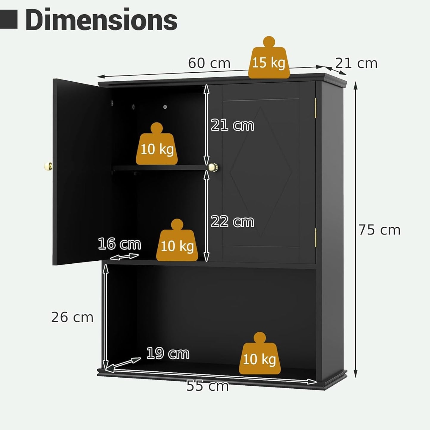 RELAX4LIFE Bathroom Cabinet Wall Mounted, Modern Bathroom Wall Cabinet with 2 Doors and Adjustable Shelves