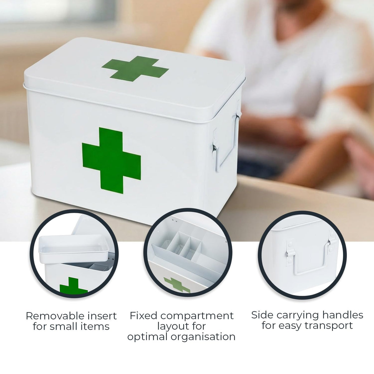 HMF Metal Home Pharmacy Chest for Medicine Storage | 32.5 x 20 x 20.5 cm | White