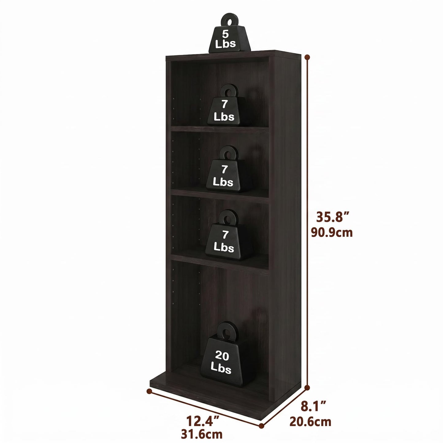 CTESNE 【Sturdy Build&Easy Assembly 4 Tier Wooden Book Shelf with Anti-Tipping Kits,Thick Frame Bookcase,Open Living Room Furniture,Book Case for