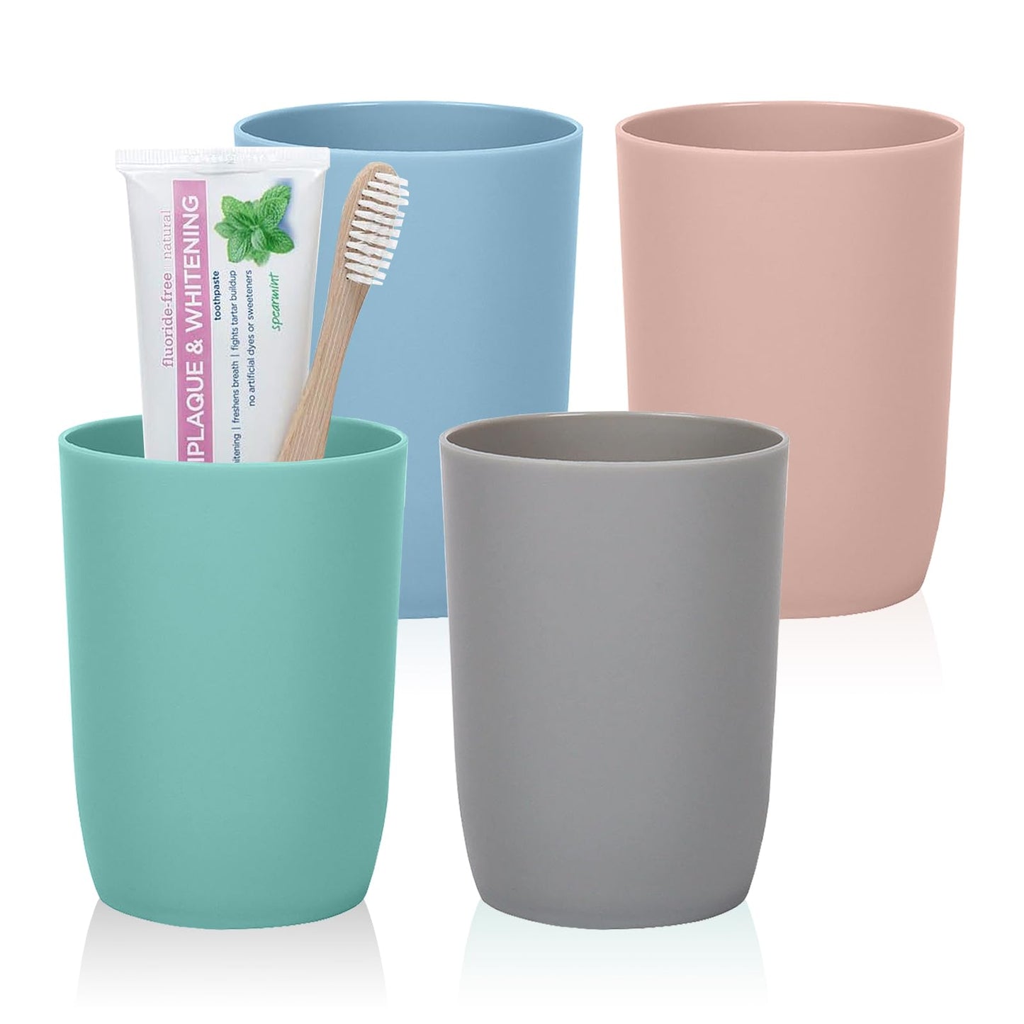 AstraLoom 280ml × 4 Toothbrush Cups Set, Stackable Portable Plastic Drinking Cup, Mouthwash Cup, Suitable for Bathroom/Kitchen/Picnic/Travel