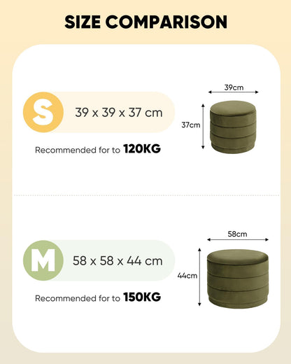 Bonlife Storage Ottoman Round - Folding Foot Rest with Hidden Storage, Olive Velvet 39x39x37cm for Living Room, Bedroom & Hallway