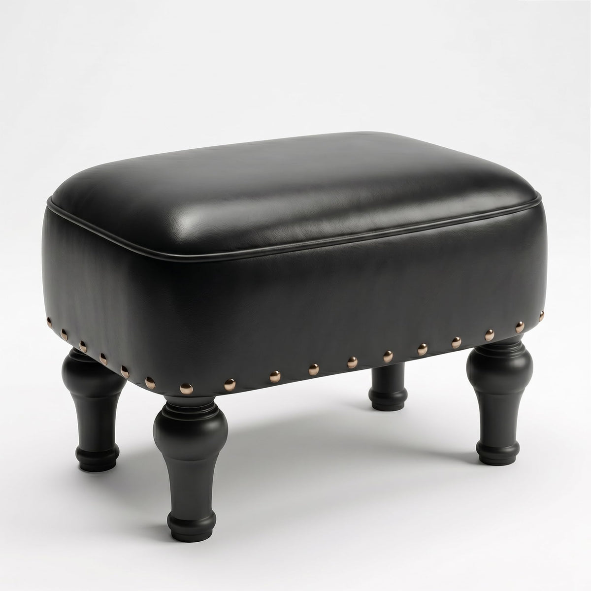 Cmishe Ottoman Leather Foot Rest with Thicker Foam Padded Seat, Footstool with Wooden Legs