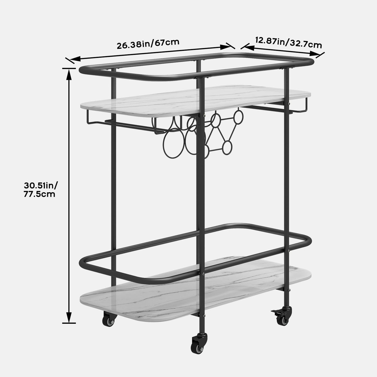 DAWNYIELD 2 Tier Mobile Bar Serving Cart, Drinks Trolley on Wheels, Black