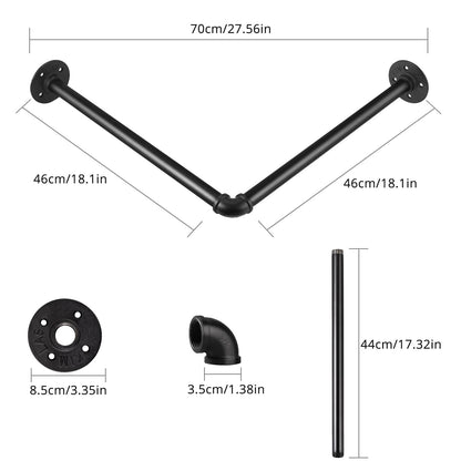Tanice Industrial Tube Hanger Wall-mounted Right-angle 46cm, Detachable Retro Industrial Cylindrical Clothes Rail, Suitable For Bedroom, Living room