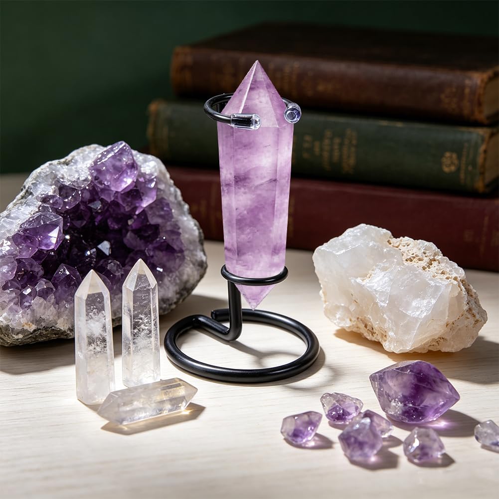 BENECREAT 8 Pcs Black Crystal Wand Stand, 20/29mm/0.79/1.14inch Inner Diameters Iron Wand Display Stands for Small Gemstones Crystal Mineral Agate