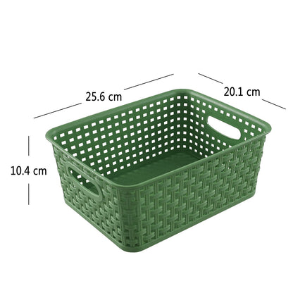 Mayish Plastic Weave Basket, Plastic Woven Cupboard Storage Baskets, Green, 6 Pack