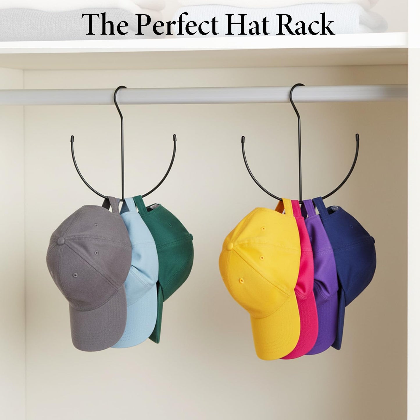 Tweruna 2 Pack Hat Hangers for Closet, Metal Closet Cap Holder for Baseball Caps, Black Hats Racks Baseball Cap Holder
