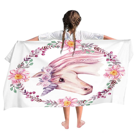 Ulticool Unicorn Flowers Microfibre Children's Beach Towel 140 x 70 cm - Quick-Drying, Lightweight, Sand-Resistant