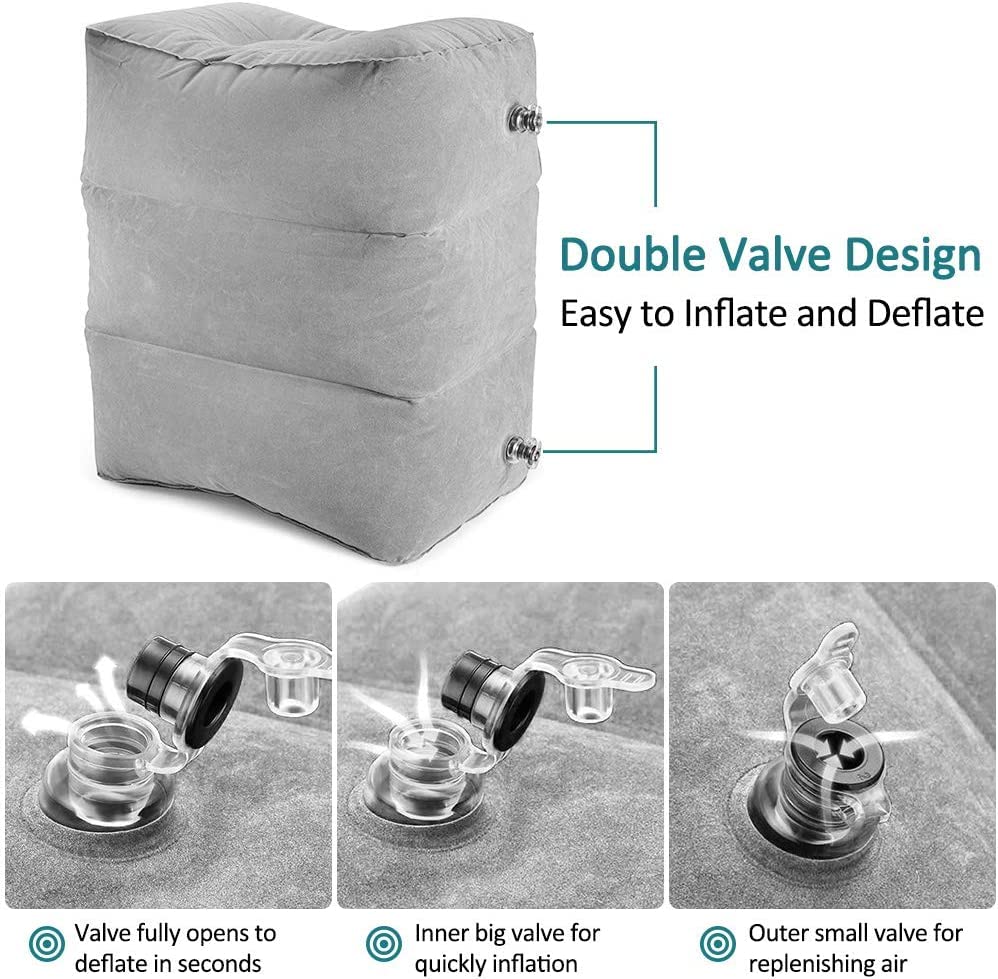 Inflatable Foot Rest Pillow, Yuandream Airplane Footrest Adjustable Height Travel Pillow for Kids, Footrest Pillow for Plane, Train, Car, Home