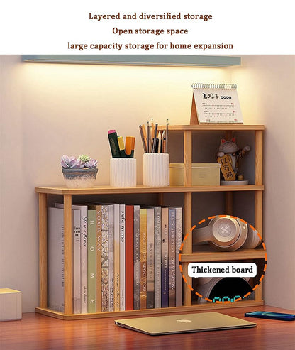 Dreamhousey Desktop Multilayer Bookcase Storage Shelf, Large Capacity Solid Wood Storage Wall on Desk, Student Easy Organising Rack