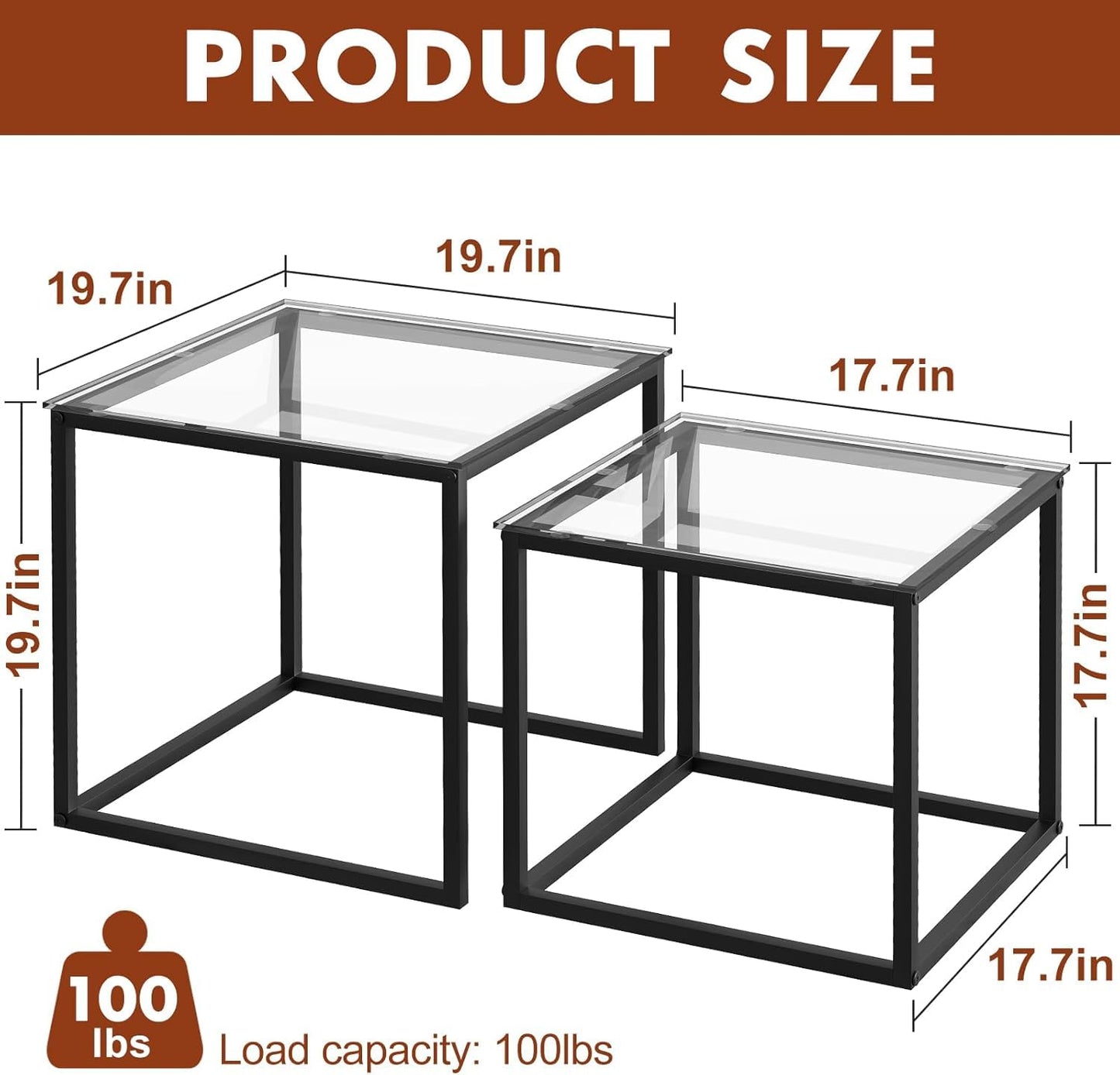 Huhote Nesting Tables, Set of 2 End Table, Coffee Tables, Glass Side Table