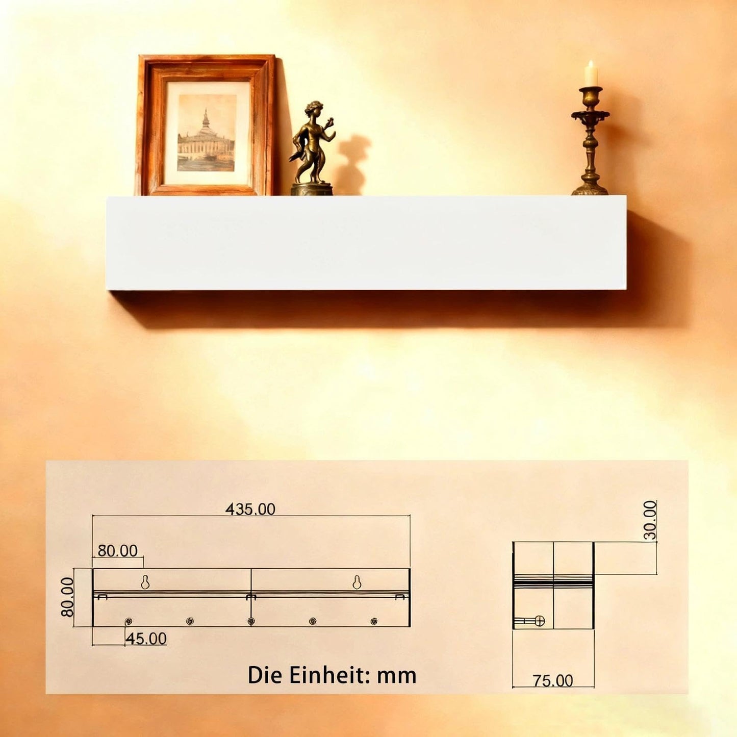 WJUAN White Wall Mounted Coat Rack with Shelf & Concealed Hooks