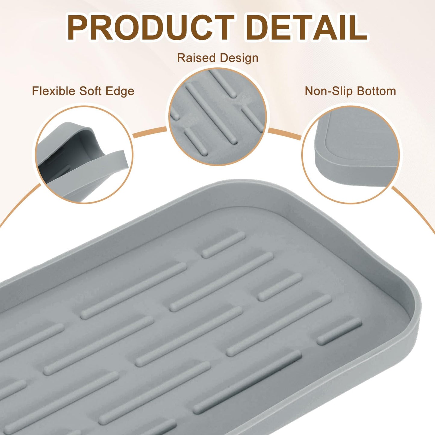 sourcing map Silicone Kitchen Sink Organizer Tray, Silicone Soap Dispenser Tray Soap(Grey)