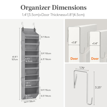 Lifewit Over the Door Storage, Clear Hanging Organiser with 4 Side Pockets, Anti Tilt 40 lbs Load Behind Door for Dorm, University Essentials, Room