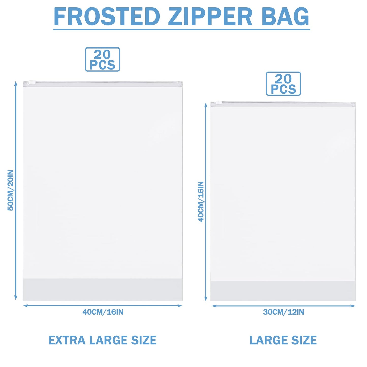 40 Pcs Clear Storage Bags, Reusable Travel Clothes Bags, 50*40CM+40*30CM