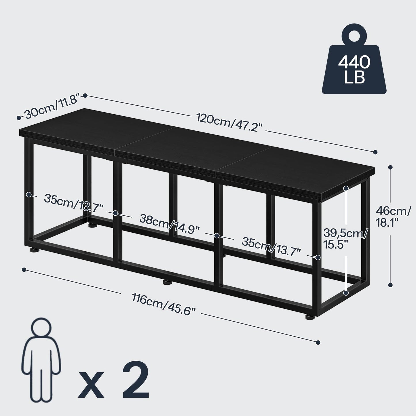HOOBRO 120 cm Dining Bench, Industrial Indoor Kitchen Bench Seat, Easy Assembly, for Kitchen, Entryway, Bedroom, Black EBB45CD01