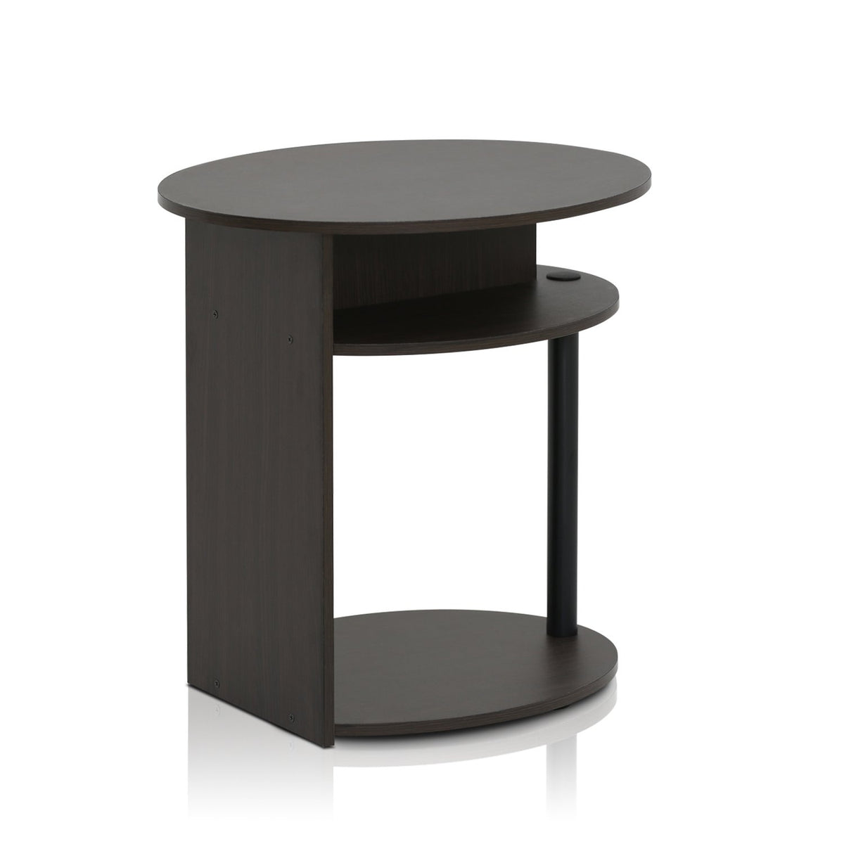 Furinno JAYA Side Table, 3-Tier Round End Table with Oval Tabletop, Night Stand, Bedside Table with Open Shelf, for Living Room, Bedroom, Walnut