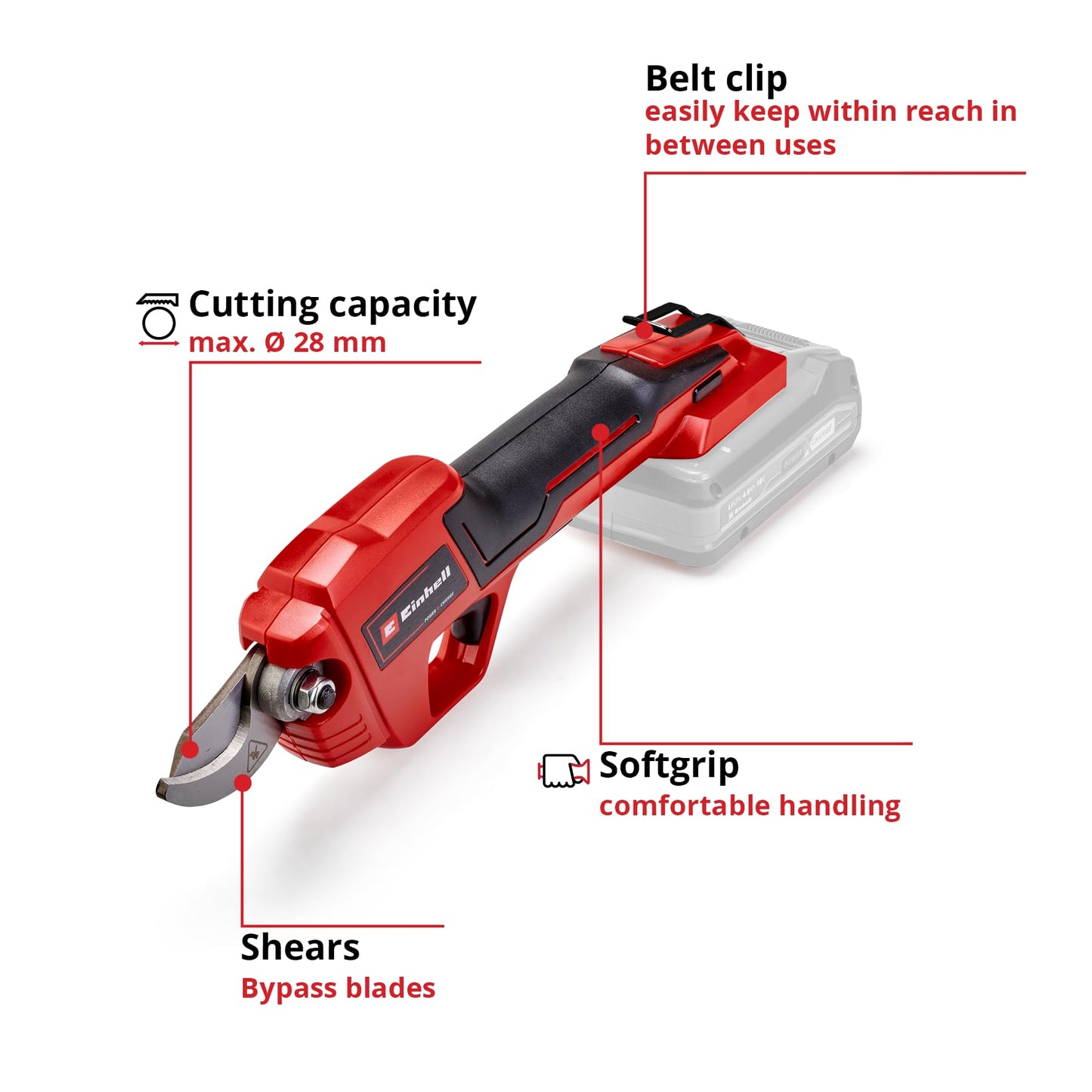 Einhell Power X-Change 18V Cordless Electric Pruning Shears - Motorised Garden Secateurs Heavy Duty Ideal For Arthritic Hands - GE-LS 18 Li-Solo
