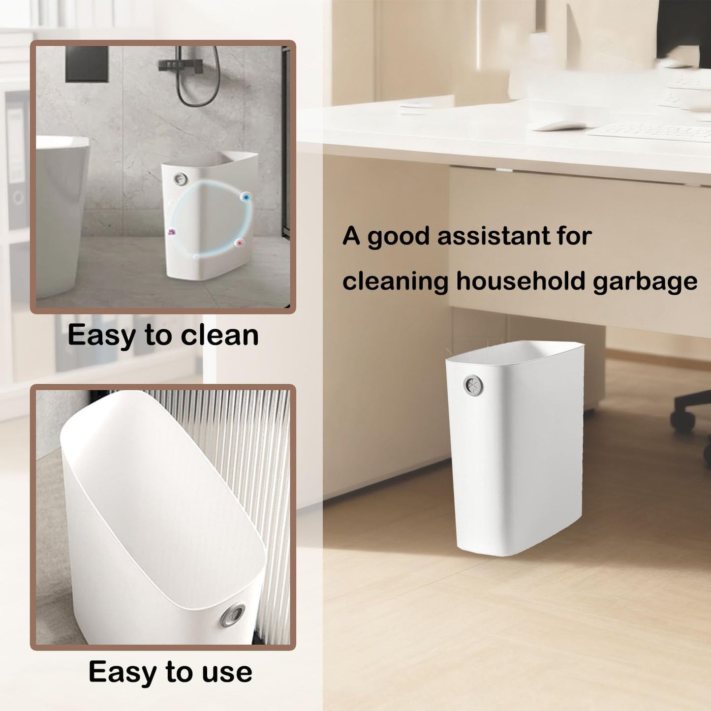 Chiziyixin 10L Open Top Bathroom Bin, Reusable Slim Bedroom Bin, Small Narrow Trash Can Plastic Garbage Container Wastebasket for Bathroom, Bedroom