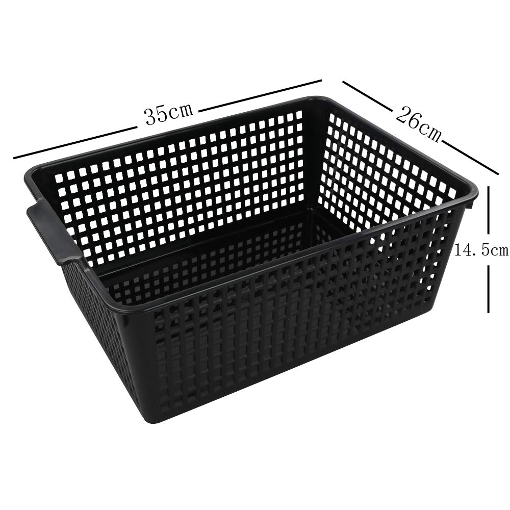 Yarebest Large Plastic Storage Basket Box, Cupboard Storage Baskets, 3-Pack (Black)