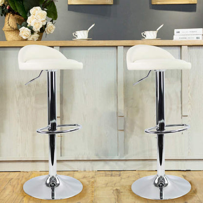 KKTONER PU Leather Round Bar Stool with Back Rest Height Adjustable Swivel Pub Chair Home Kitchen Bar stools Backless Stool with Footrest (White)