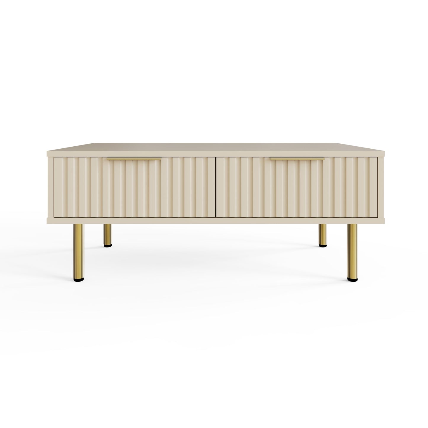 GFW Nervata Coffee Table with 2 Drawers, Oak Effect Living Room Table with Gold Accents & Wood Grain Finish