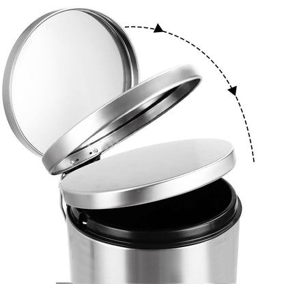 ASelected 6L Round Bathroom Pedal Bin Stainless Steel Pedal Bin for Bathroom Bedroom Office