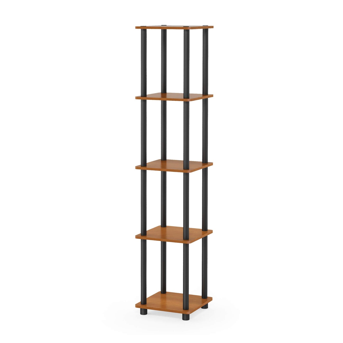 Furinno TURN-N-TUBE Storage Shelves, 5-Tier Square Book Shelf, Corner Shelf, Toolless Open Shelves, Round Tubes, for Organization and Storage