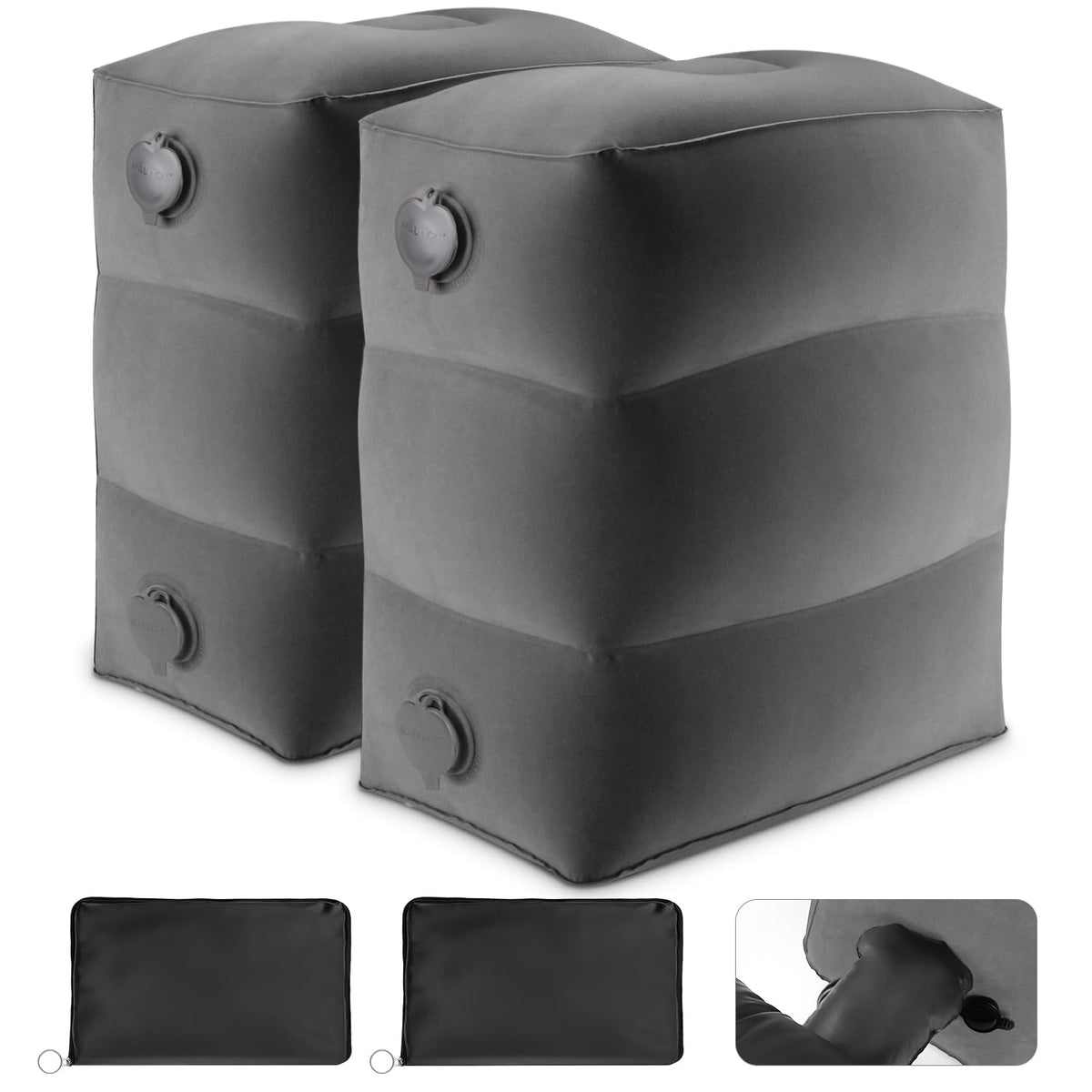 Maliton Inflatable Airplane Foot Rest with Pump Bag Darkgrey, 2Pcs