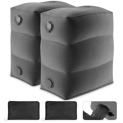 Maliton Inflatable Airplane Foot Rest with Pump Bag Darkgrey, 2Pcs