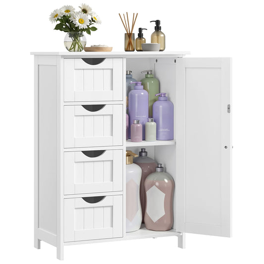 VASAGLE Bathroom Floor Storage Cabinet, Bathroom Storage Unit with 4 Drawers, Bathroom Cabinet Freestanding, with 1 Door, Adjustable Shelf, 35 x 65 x
