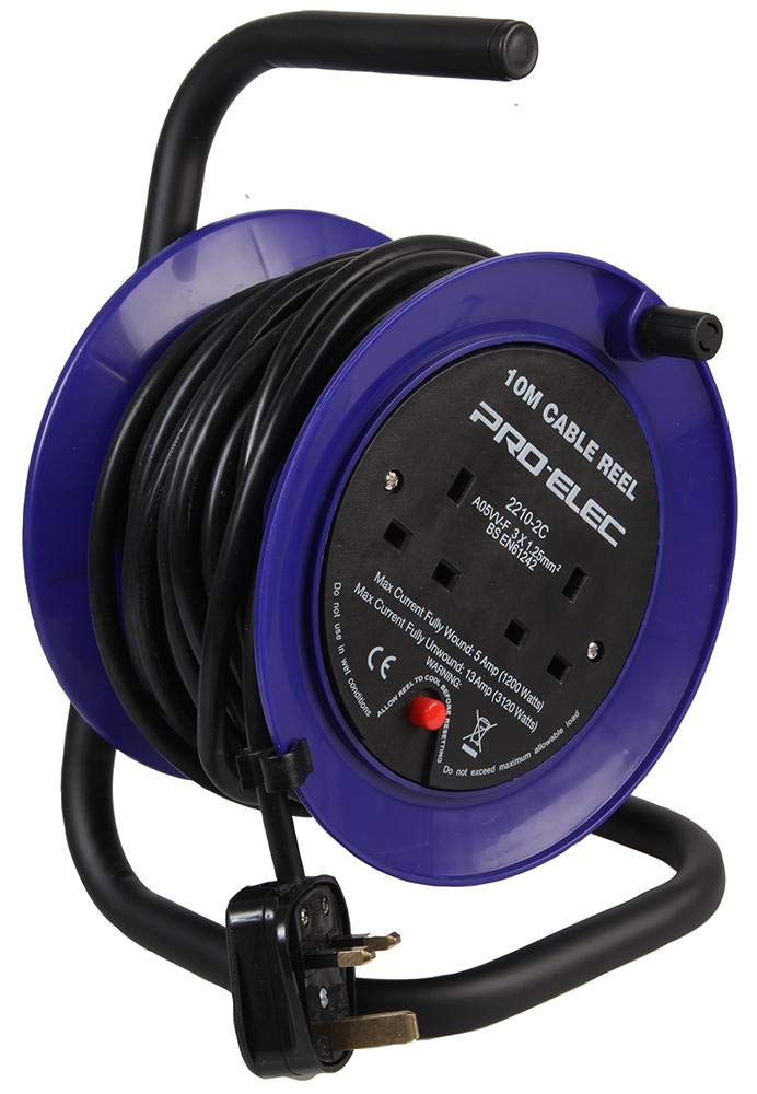 PRO ELEC PEL01272 2-Gang Mini Cable Reel Mains Extension, 10m
