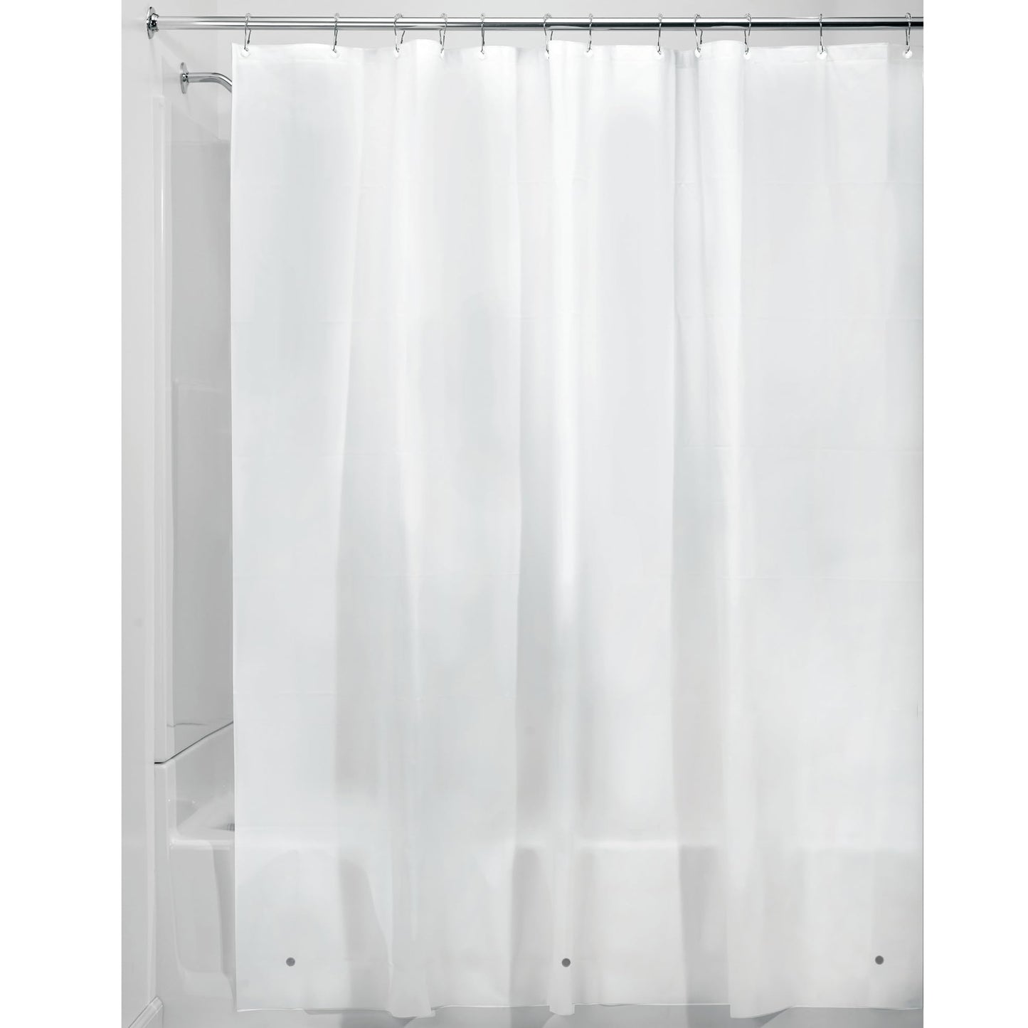 iDesign Shower Curtain with Magnetic Hem, Long Shower Curtain Made of Mould PEVA, Stylish and Water Repellent Shower Liner for Bathroom, Frost White