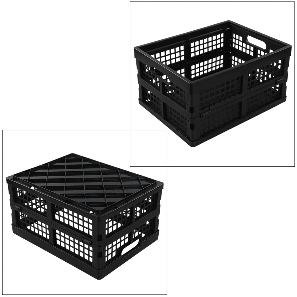 Lesbin 3-Pack 15 L Stackable Storage Baskets, Collapsible Crates, Black