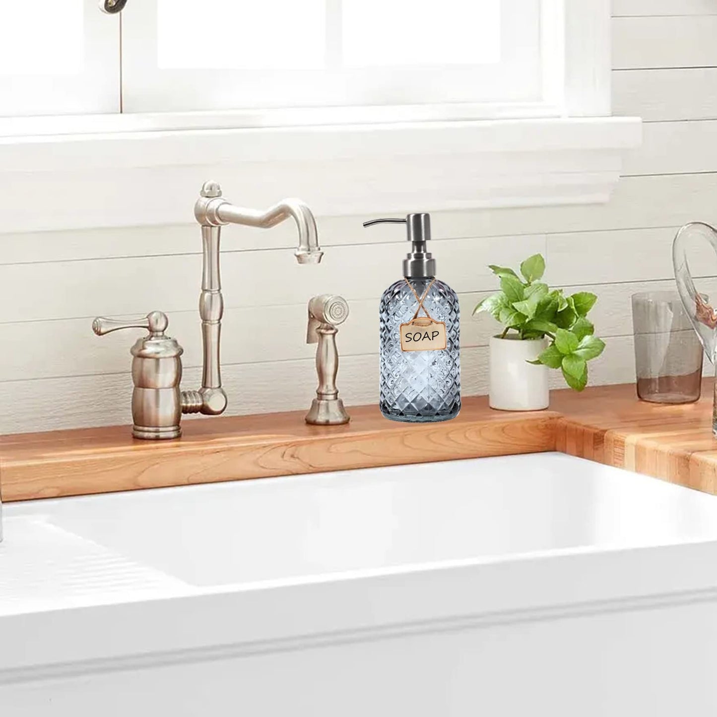 Bathroom & Kitchen Glass Hand and Dish Soap Dispenser with 304 Rustproof Stainless Steel Pump (Grey)