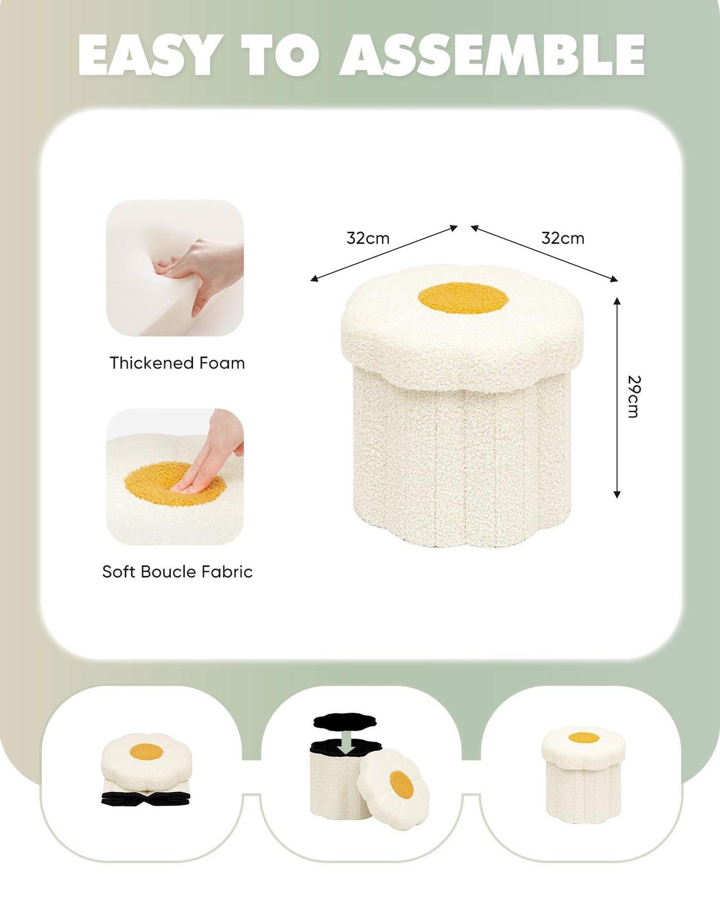Bonlife Flower Shape Ottoman with Lid, Folding Footrest, Small Storage Box