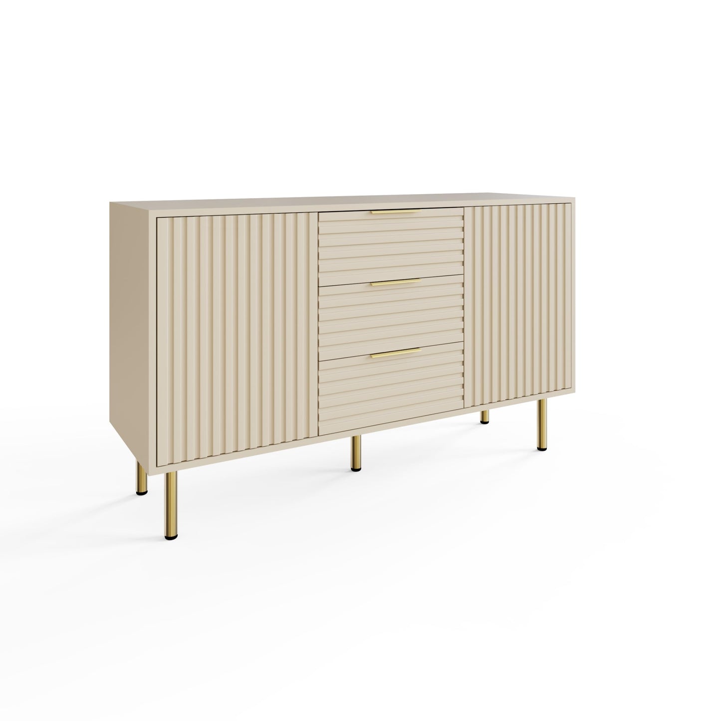 GFW Nervata Sideboard, Oak Effect Storage Cabinet with 3 Drawers, 2 Doors & Art Deco Inspired Design