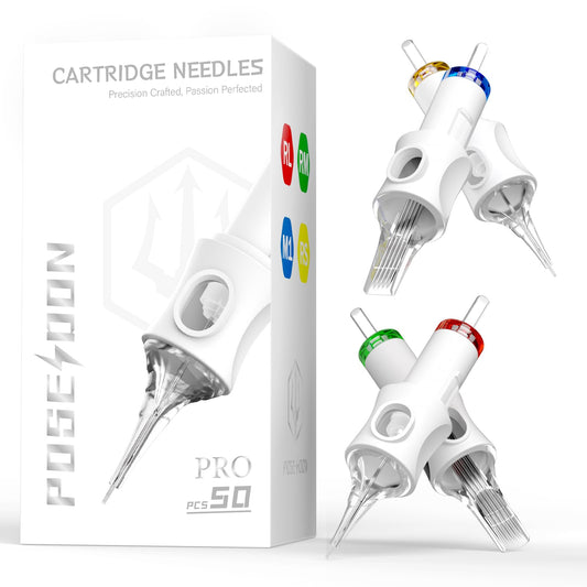 POSEIDON Professional Tattoo Cartridges Needles 50-Pack, Assorted Sizes Round Liner Shader Magnum, 3RL/5RL/7RL/9RL/9RM/11RM/15RM/7M1(#10),