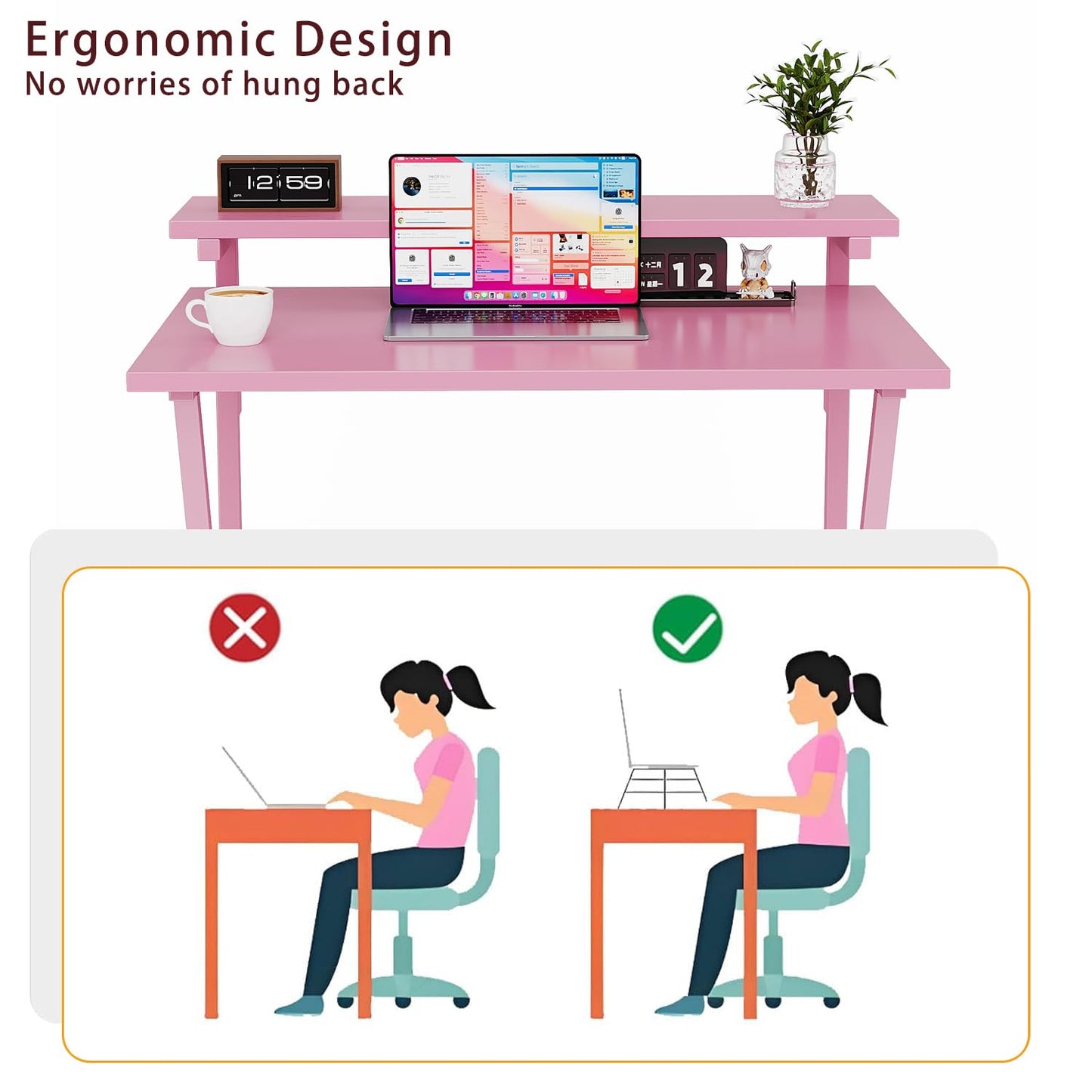 COTUBLR 70 x 48 cm Desk, Small Computer Desk for Small Spaces, Gaming Desk with Adjustable Monitor Stand, Modern Simple Style Compact Desk